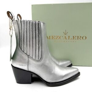 Mezcalero Ady Nuez Boot Silver Leather Western Pointed Toe Womens Sz 8.5 US